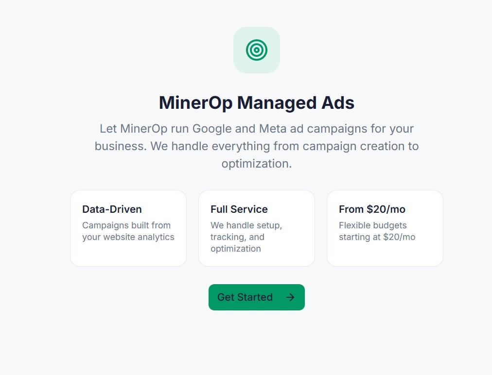 MinerOp Managed Ads overview
