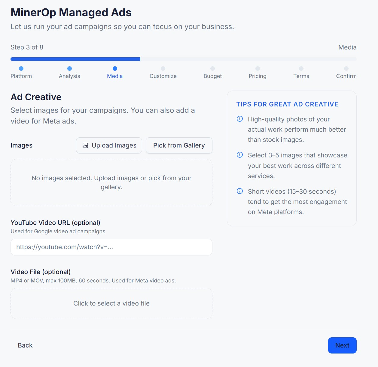 Add media for your ad campaigns