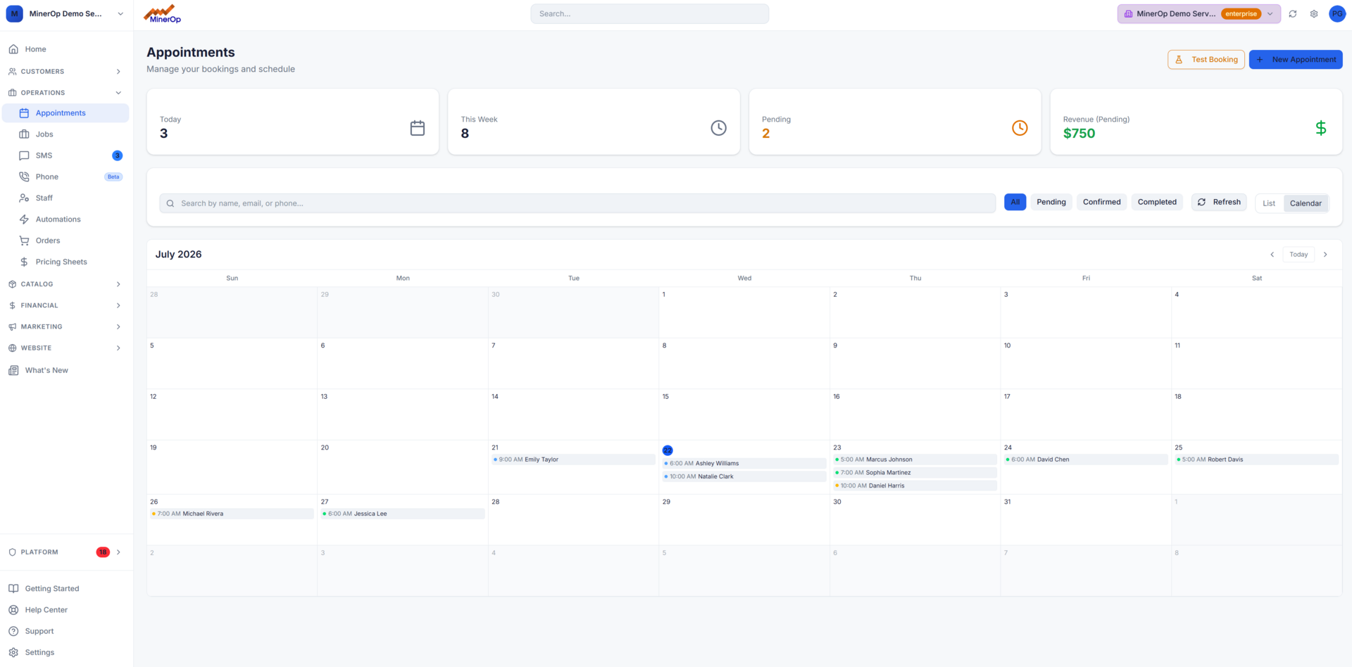 Online booking and scheduling calendar