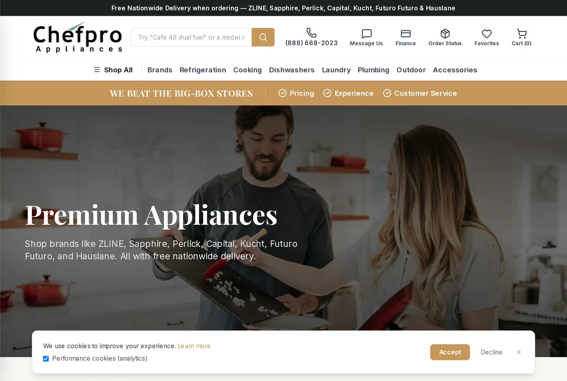 The ChefPro Appliances website, built on MinerOp
