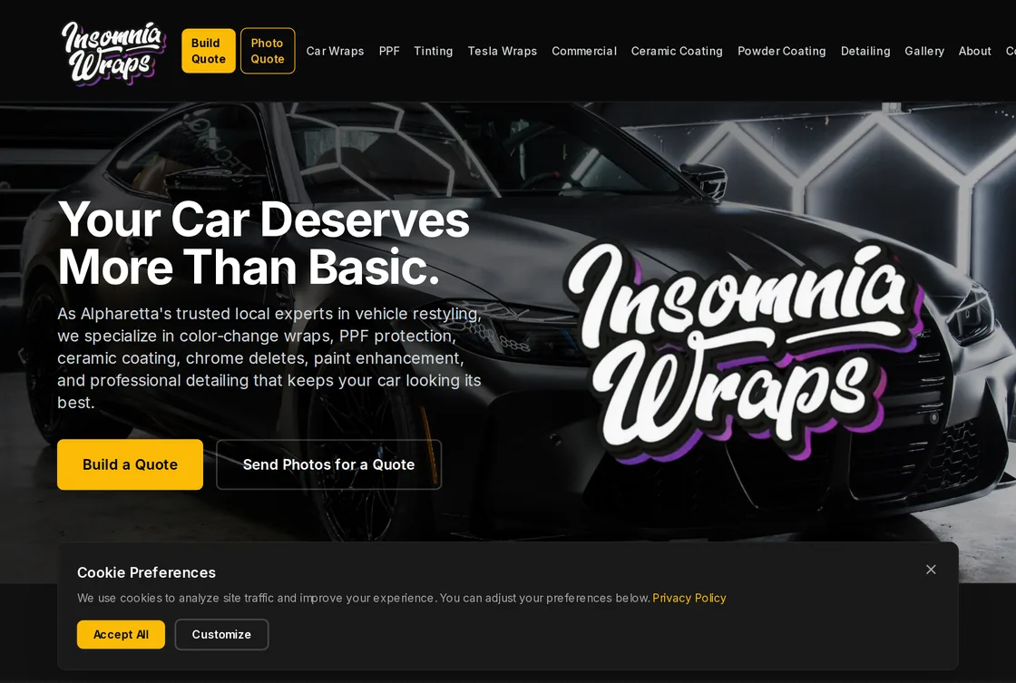 The Insomnia Wraps website, built on MinerOp