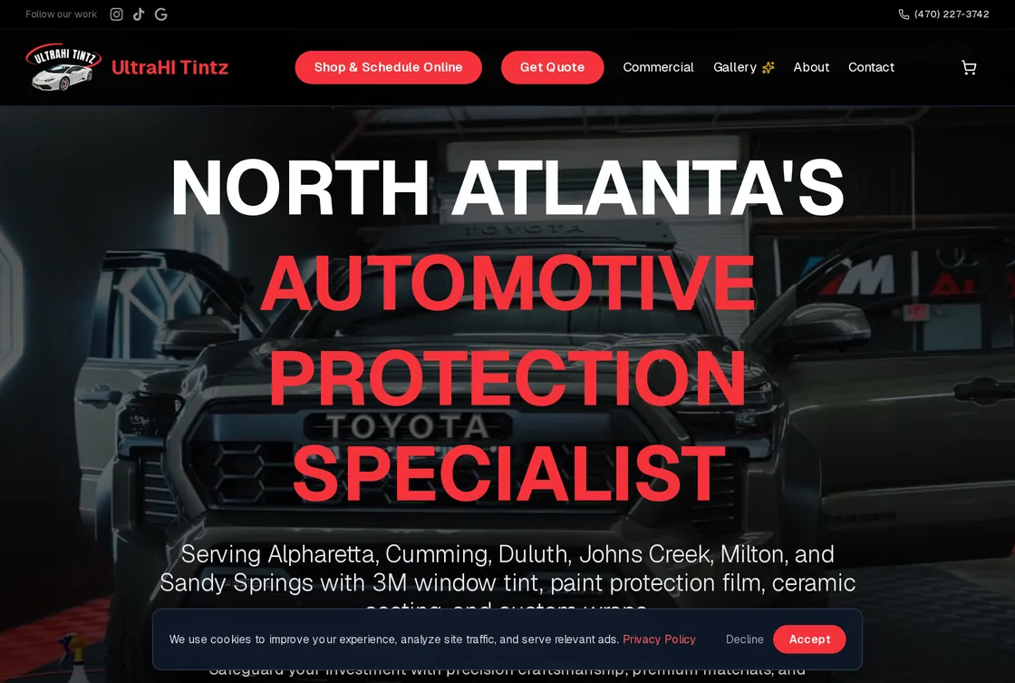 The UltraHi Tintz website, built on MinerOp